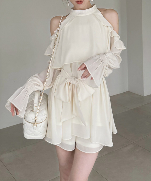 ROYAL PARTY（ロイヤルパーティー）の「【ONLINE限定カラーあり】リボン付コールドショルダーブラウスセットアップ（シャツ/ブラウス・レディース・その他/ブラック/オフホワイト/ピンク・FREE）」の7枚目の写真