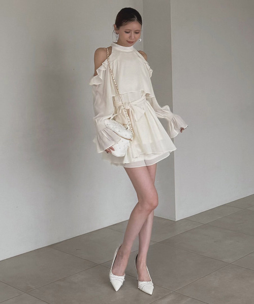 ROYAL PARTY（ロイヤルパーティー）の「【ONLINE限定カラーあり】リボン付コールドショルダーブラウスセットアップ（シャツ/ブラウス・レディース・その他/ブラック/オフホワイト/ピンク・FREE）」の8枚目の写真