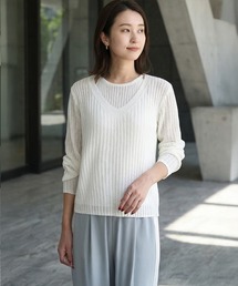 STYLE DELI（スタイルデリ）の「レイヤード風Vネックシアーニットトップス（ニット/セーター）」