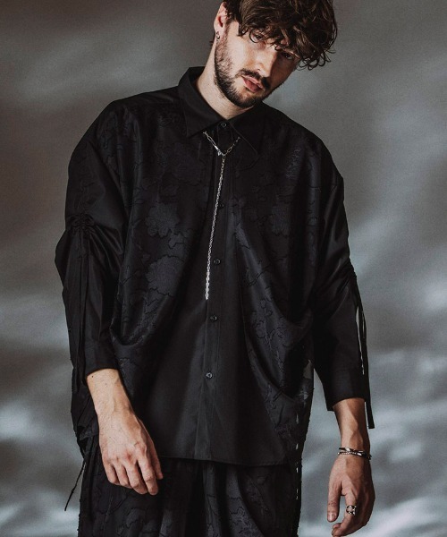 NO ID.（ノーアイディ）の「ms6485- ﾄﾞﾛｰｽﾄﾘﾝｸﾞｽﾚｲﾔｰﾄﾞSH シャツ(458006-458S)（シャツ/ブラウス・メンズ・ブラック/ブラック系その他/グレー・ONE SIZE）」の5枚目の写真