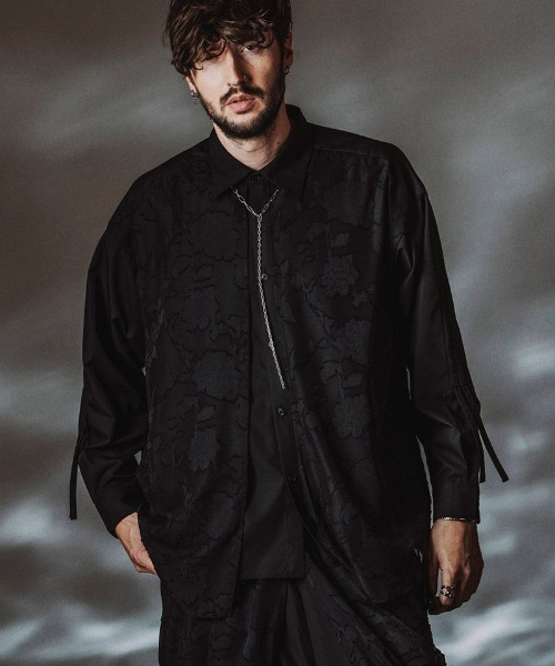 NO ID.（ノーアイディ）の「ms6485- ﾄﾞﾛｰｽﾄﾘﾝｸﾞｽﾚｲﾔｰﾄﾞSH シャツ(458006-458S)（シャツ/ブラウス・メンズ・ブラック/ブラック系その他/グレー・ONE SIZE）」の6枚目の写真