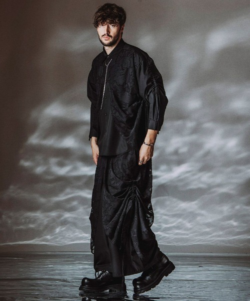 NO ID.（ノーアイディ）の「ms6485- ﾄﾞﾛｰｽﾄﾘﾝｸﾞｽﾚｲﾔｰﾄﾞSH シャツ(458006-458S)（シャツ/ブラウス・メンズ・ブラック/ブラック系その他/グレー・ONE SIZE）」の8枚目の写真