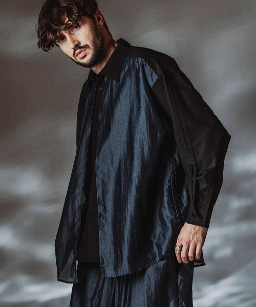 NO ID.（ノーアイディ）の「ms6485- ﾄﾞﾛｰｽﾄﾘﾝｸﾞｽﾚｲﾔｰﾄﾞSH シャツ(458006-458S)（シャツ/ブラウス・メンズ・ブラック/ブラック系その他/グレー・ONE SIZE）」の10枚目の写真