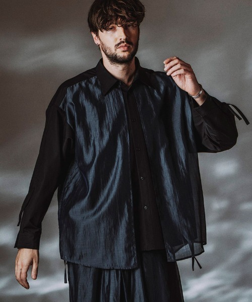 NO ID.（ノーアイディ）の「ms6485- ﾄﾞﾛｰｽﾄﾘﾝｸﾞｽﾚｲﾔｰﾄﾞSH シャツ(458006-458S)（シャツ/ブラウス・メンズ・ブラック/ブラック系その他/グレー・ONE SIZE）」の11枚目の写真