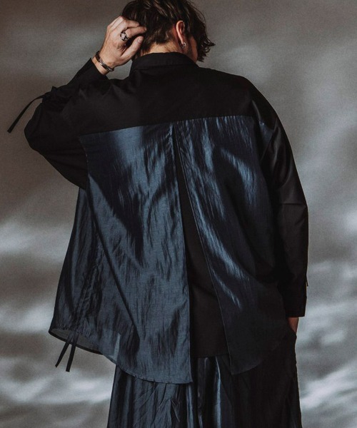 NO ID.（ノーアイディ）の「ms6485- ﾄﾞﾛｰｽﾄﾘﾝｸﾞｽﾚｲﾔｰﾄﾞSH シャツ(458006-458S)（シャツ/ブラウス・メンズ・ブラック/ブラック系その他/グレー・ONE SIZE）」の12枚目の写真