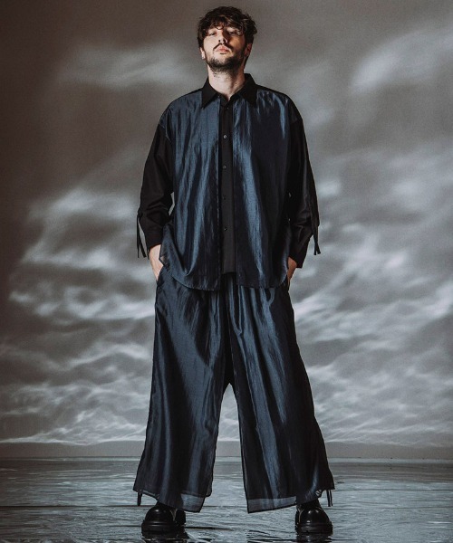 NO ID.（ノーアイディ）の「ms6485- ﾄﾞﾛｰｽﾄﾘﾝｸﾞｽﾚｲﾔｰﾄﾞSH シャツ(458006-458S)（シャツ/ブラウス・メンズ・ブラック/ブラック系その他/グレー・ONE SIZE）」の13枚目の写真