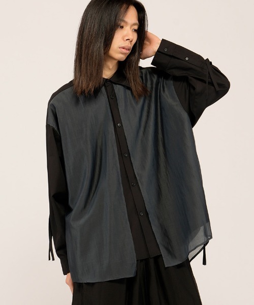 NO ID.（ノーアイディ）の「ms6485- ﾄﾞﾛｰｽﾄﾘﾝｸﾞｽﾚｲﾔｰﾄﾞSH シャツ(458006-458S)（シャツ/ブラウス・メンズ・ブラック/ブラック系その他/グレー・ONE SIZE）」の22枚目の写真