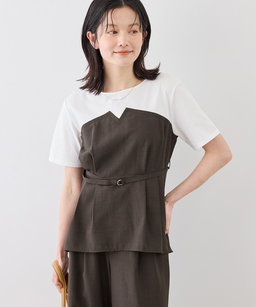 ROPE' PICNIC(ロペピクニック)の「【ちゃんと+かわいい保証】エアリーリネンライク ドッキングカットトップス/UVケア(Tシャツ/カットソー・レディース・ブラック/ベージュ/ダークブラウン/キャメル・FREE)」の3枚目の写真