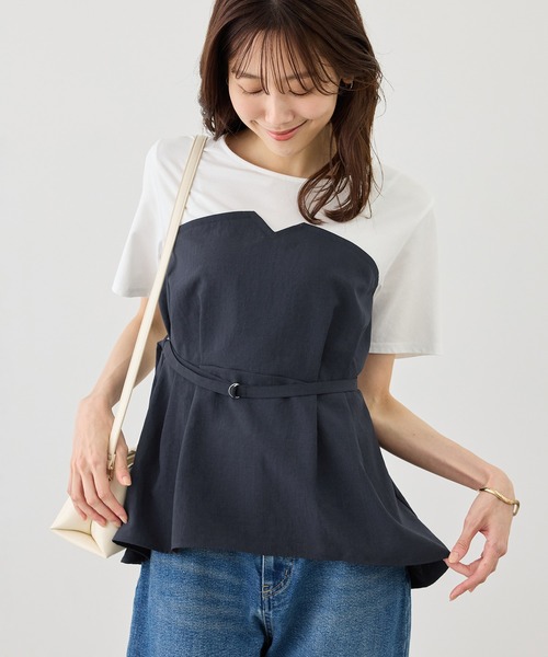 ROPE' PICNIC(ロペピクニック)の「【ちゃんと+かわいい保証】エアリーリネンライク ドッキングカットトップス/UVケア(Tシャツ/カットソー・レディース・ブラック/ベージュ/ダークブラウン/キャメル/サックスブルー/ネイビー・FREE)」の5枚目の写真