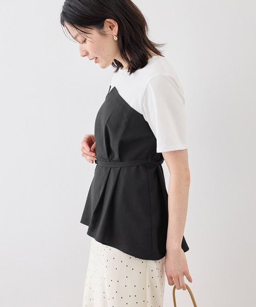 ROPE' PICNIC(ロペピクニック)の「【ちゃんと+かわいい保証】エアリーリネンライク ドッキングカットトップス/UVケア(Tシャツ/カットソー・レディース・ブラック/ベージュ/ダークブラウン/キャメル・FREE)」の8枚目の写真