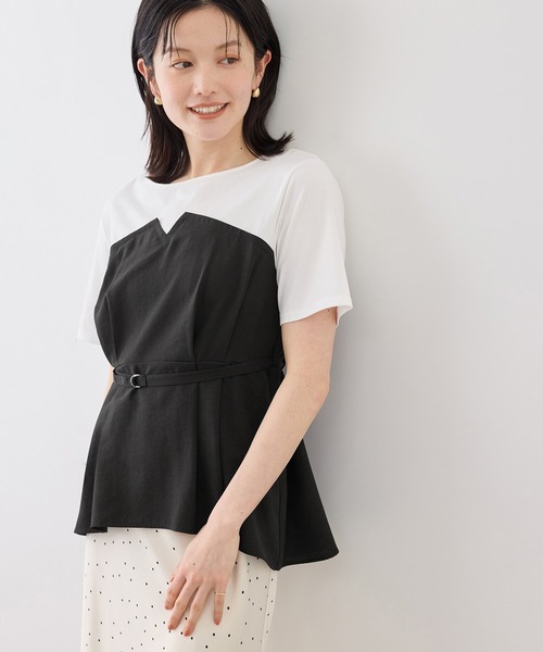 ROPE' PICNIC(ロペピクニック)の「【ちゃんと+かわいい保証】エアリーリネンライク ドッキングカットトップス/UVケア(Tシャツ/カットソー・レディース・ブラック/ベージュ/ダークブラウン/キャメル・FREE)」の9枚目の写真
