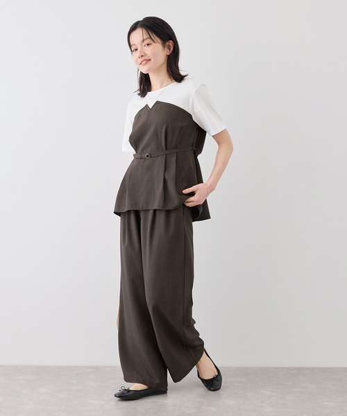 ROPE' PICNIC(ロペピクニック)の「【ちゃんと+かわいい保証】エアリーリネンライク ドッキングカットトップス/UVケア(Tシャツ/カットソー・レディース・ブラック/ベージュ/ダークブラウン/キャメル・FREE)」の11枚目の写真