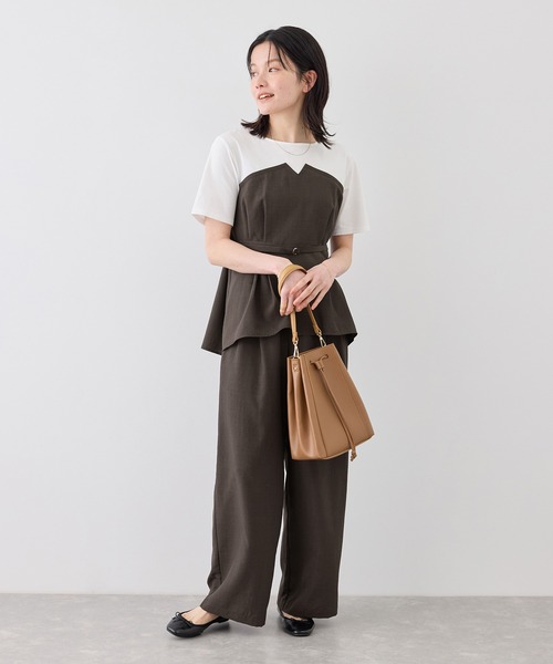 ROPE' PICNIC(ロペピクニック)の「【ちゃんと+かわいい保証】エアリーリネンライク ドッキングカットトップス/UVケア(Tシャツ/カットソー・レディース・ブラック/ベージュ/ダークブラウン/キャメル・FREE)」の12枚目の写真
