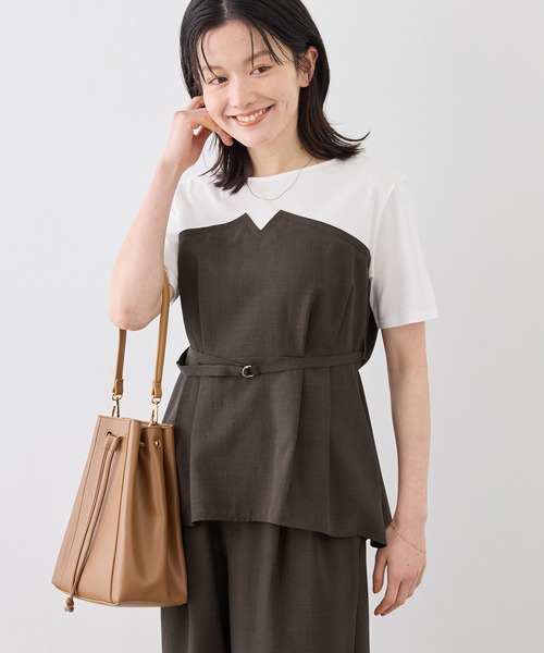 ROPE' PICNIC(ロペピクニック)の「【ちゃんと+かわいい保証】エアリーリネンライク ドッキングカットトップス/UVケア(Tシャツ/カットソー・レディース・ブラック/ベージュ/ダークブラウン/キャメル・FREE)」の13枚目の写真