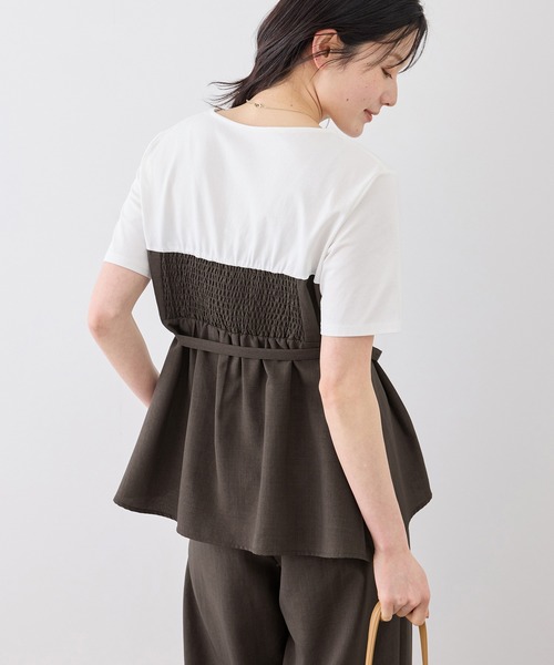 ROPE' PICNIC(ロペピクニック)の「【ちゃんと+かわいい保証】エアリーリネンライク ドッキングカットトップス/UVケア(Tシャツ/カットソー・レディース・ブラック/ベージュ/ダークブラウン/キャメル・FREE)」の15枚目の写真