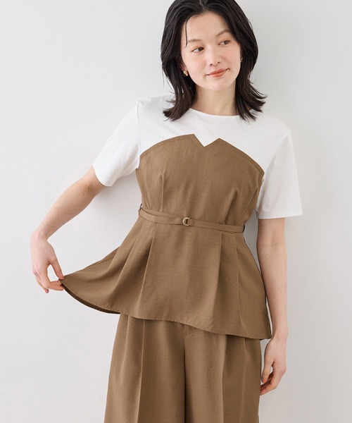 ROPE' PICNIC(ロペピクニック)の「【ちゃんと+かわいい保証】エアリーリネンライク ドッキングカットトップス/UVケア(Tシャツ/カットソー・レディース・ブラック/ベージュ/ダークブラウン/キャメル・FREE)」の18枚目の写真