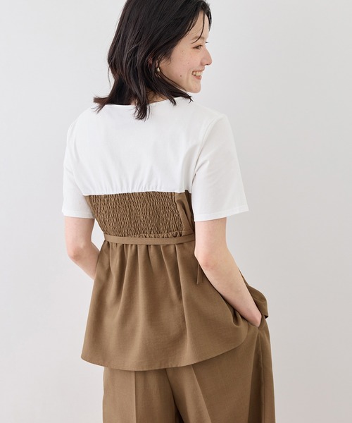 ROPE' PICNIC(ロペピクニック)の「【ちゃんと+かわいい保証】エアリーリネンライク ドッキングカットトップス/UVケア(Tシャツ/カットソー・レディース・ブラック/ベージュ/ダークブラウン/キャメル・FREE)」の19枚目の写真