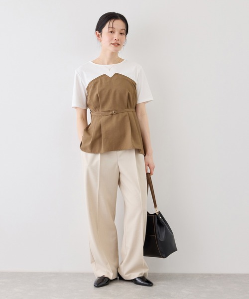 ROPE' PICNIC(ロペピクニック)の「【ちゃんと+かわいい保証】エアリーリネンライク ドッキングカットトップス/UVケア(Tシャツ/カットソー・レディース・ブラック/ベージュ/ダークブラウン/キャメル・FREE)」の20枚目の写真