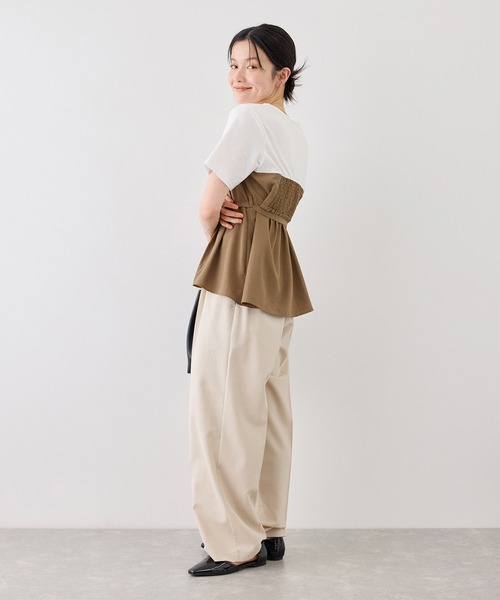 ROPE' PICNIC(ロペピクニック)の「【ちゃんと+かわいい保証】エアリーリネンライク ドッキングカットトップス/UVケア(Tシャツ/カットソー・レディース・ブラック/ベージュ/ダークブラウン/キャメル・FREE)」の21枚目の写真