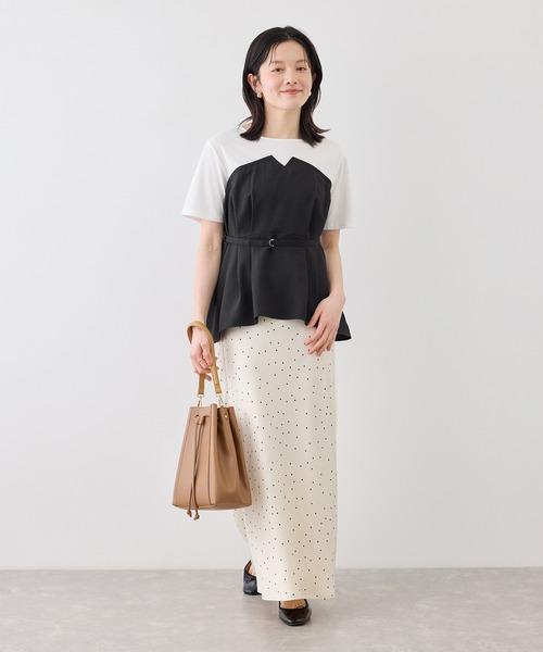 ROPE' PICNIC(ロペピクニック)の「【ちゃんと+かわいい保証】エアリーリネンライク ドッキングカットトップス/UVケア(Tシャツ/カットソー・レディース・ブラック/ベージュ/ダークブラウン/キャメル・FREE)」の6枚目の写真