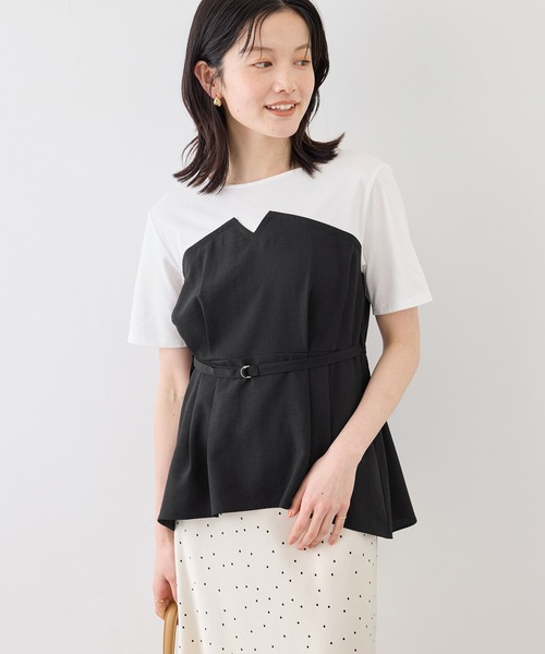 ROPE' PICNIC(ロペピクニック)の「【ちゃんと+かわいい保証】エアリーリネンライク ドッキングカットトップス/UVケア(Tシャツ/カットソー・レディース・ブラック/ベージュ/ダークブラウン/キャメル・FREE)」の7枚目の写真