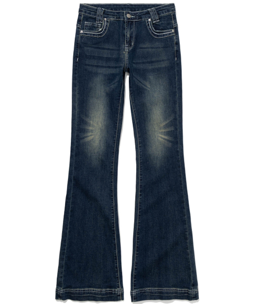 MOAA(モア)の「Contrast Stitch Flare Denim (DEEP BLUE JEAN)(デニムパンツ・レディース・その他・SMALL/MEDIUM)」の2枚目の写真