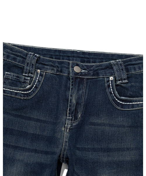 MOAA(モア)の「Contrast Stitch Flare Denim (DEEP BLUE JEAN)(デニムパンツ・レディース・その他・SMALL/MEDIUM)」の4枚目の写真