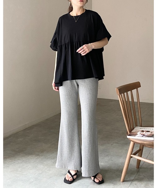 She's Closet（シーズクローゼット）の「接触冷感 綿100% 半袖 フリル袖 切り替えギャザー ペプラム ティアードTシャツ（Tシャツ/カットソー・レディース・ブラック/アイボリー/チャコールグレー・FREE）」の20枚目の写真