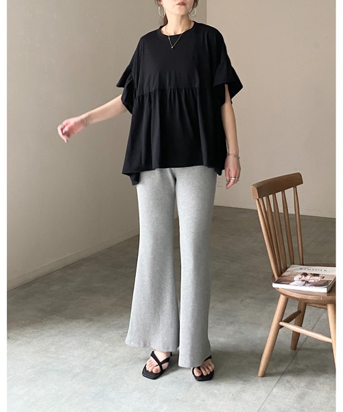 She's Closet（シーズクローゼット）の「接触冷感 綿100% 半袖 フリル袖 切り替えギャザー ペプラム ティアードTシャツ（Tシャツ/カットソー・レディース・ブラック/アイボリー/チャコールグレー・FREE）」の21枚目の写真