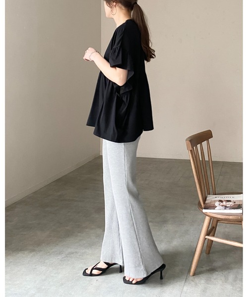 She's Closet（シーズクローゼット）の「接触冷感 綿100% 半袖 フリル袖 切り替えギャザー ペプラム ティアードTシャツ（Tシャツ/カットソー・レディース・ブラック/アイボリー/チャコールグレー・FREE）」の22枚目の写真