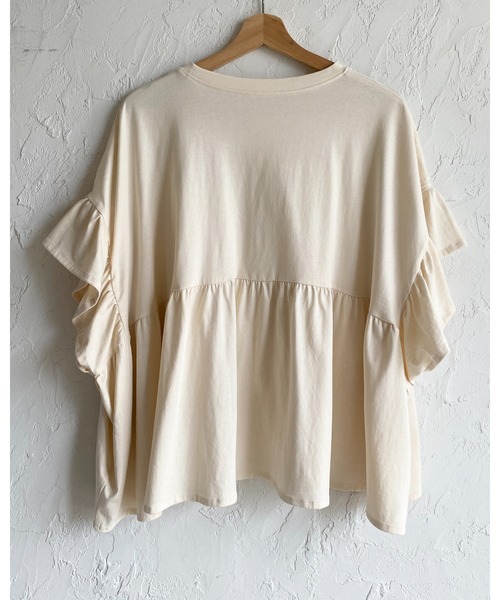 She's Closet（シーズクローゼット）の「接触冷感 綿100% 半袖 フリル袖 切り替えギャザー ペプラム ティアードTシャツ（Tシャツ/カットソー・レディース・ブラック/アイボリー/チャコールグレー・FREE）」の6枚目の写真