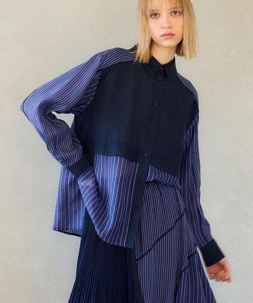 Cepica(セピカ)の「【MARECHAL TERRE / マルシャルテル】SWITCHING PIPING SHIRT(シャツ/ブラウス・レディース・ネイビー・FREE)」の1枚目の写真