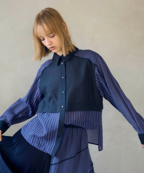 Cepica(セピカ)の「【MARECHAL TERRE / マルシャルテル】SWITCHING PIPING SHIRT(シャツ/ブラウス・レディース・ネイビー・FREE)」の5枚目の写真