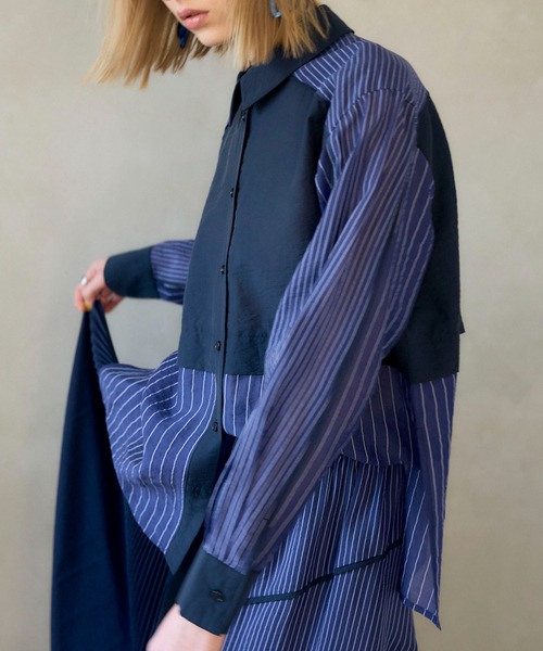 Cepica(セピカ)の「【MARECHAL TERRE / マルシャルテル】SWITCHING PIPING SHIRT(シャツ/ブラウス・レディース・ネイビー・FREE)」の6枚目の写真