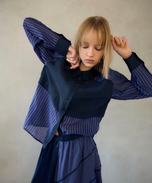 Cepica(セピカ)の「【MARECHAL TERRE / マルシャルテル】SWITCHING PIPING SHIRT(シャツ/ブラウス・レディース・ネイビー・FREE)」の7枚目の写真