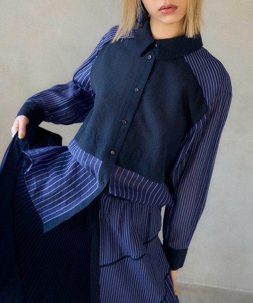 Cepica(セピカ)の「【MARECHAL TERRE / マルシャルテル】SWITCHING PIPING SHIRT(シャツ/ブラウス・レディース・ネイビー・FREE)」の8枚目の写真