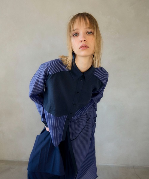 Cepica(セピカ)の「【MARECHAL TERRE / マルシャルテル】SWITCHING PIPING SHIRT(シャツ/ブラウス・レディース・ネイビー・FREE)」の9枚目の写真