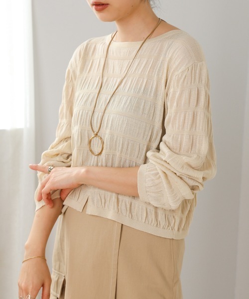 Bab(バブ)の「シャーリング前後2WAYトップス(Tシャツ/カットソー・レディース・アイボリー/イエロー/ライトグリーン/チャコールグレー・FREE)」の15枚目の写真