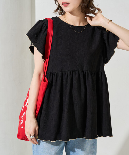 FREAK'S STORE（フリークスストア）の「限定展開　配色 メロー バック リボン ギャザー 楊柳 トップス(前後2way)（シャツ/ブラウス・レディース・ブラウン/ナチュラル/ブルーグリーン/ブラック・ﾌﾘ-）」の2枚目の写真