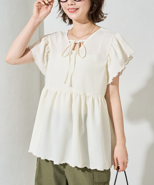 FREAK'S STORE（フリークスストア）の「限定展開　配色 メロー バック リボン ギャザー 楊柳 トップス(前後2way)（シャツ/ブラウス・レディース・ブラウン/ナチュラル/ブルーグリーン/ブラック・ﾌﾘ-）」の11枚目の写真