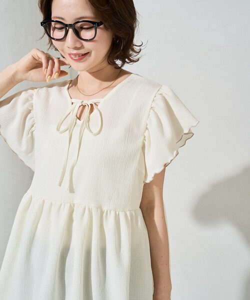 FREAK'S STORE（フリークスストア）の「限定展開　配色 メロー バック リボン ギャザー 楊柳 トップス(前後2way)（シャツ/ブラウス・レディース・ブラウン/ナチュラル/ブルーグリーン/ブラック・ﾌﾘ-）」の14枚目の写真