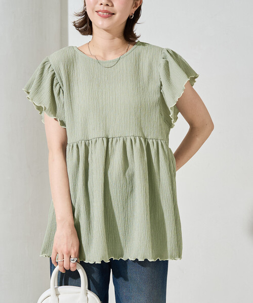 FREAK'S STORE（フリークスストア）の「限定展開　配色 メロー バック リボン ギャザー 楊柳 トップス(前後2way)（シャツ/ブラウス・レディース・ブラウン/ナチュラル/ブルーグリーン/ブラック・ﾌﾘ-）」の17枚目の写真