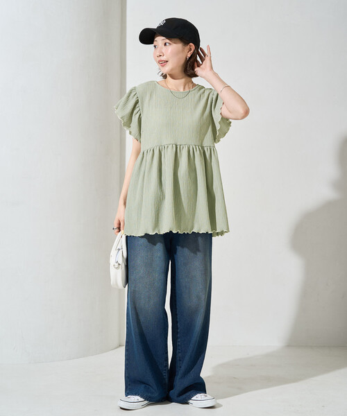 FREAK'S STORE（フリークスストア）の「限定展開　配色 メロー バック リボン ギャザー 楊柳 トップス(前後2way)（シャツ/ブラウス・レディース・ブラウン/ナチュラル/ブルーグリーン/ブラック・ﾌﾘ-）」の19枚目の写真