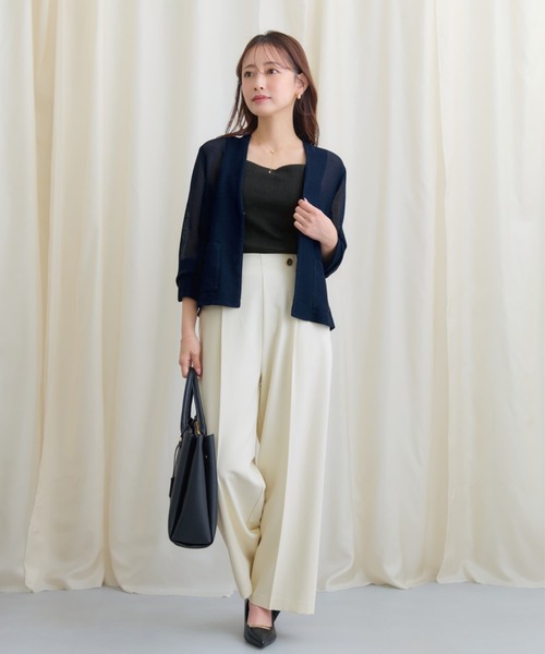COHINA(コヒナ)の「ノーカラーメッシュジャケット 【低身長・小柄女性】(ノーカラージャケット・レディース・ホワイト/ベージュ/ネイビー・ONE SIZE)」の12枚目の写真