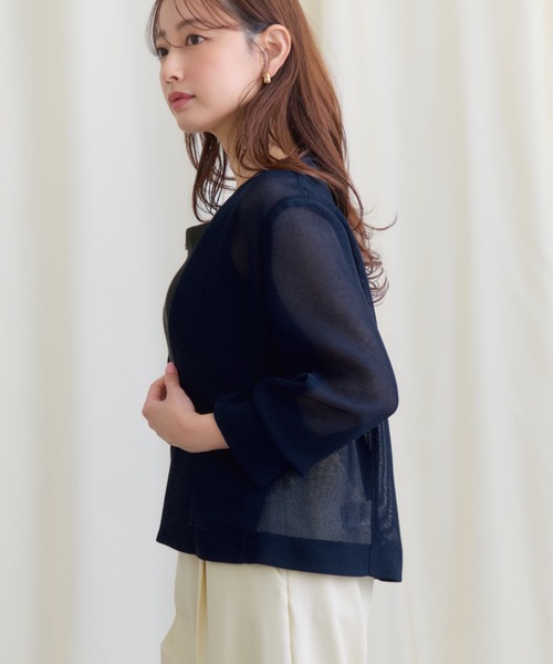 COHINA(コヒナ)の「ノーカラーメッシュジャケット 【低身長・小柄女性】(ノーカラージャケット・レディース・ホワイト/ベージュ/ネイビー・ONE SIZE)」の10枚目の写真