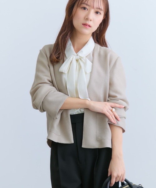 COHINA(コヒナ)の「ノーカラーメッシュジャケット 【低身長・小柄女性】(ノーカラージャケット・レディース・ホワイト/ベージュ/ネイビー・ONE SIZE)」の16枚目の写真