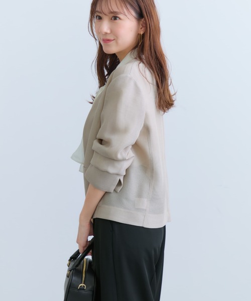 COHINA(コヒナ)の「ノーカラーメッシュジャケット 【低身長・小柄女性】(ノーカラージャケット・レディース・ホワイト/ベージュ/ネイビー・ONE SIZE)」の17枚目の写真