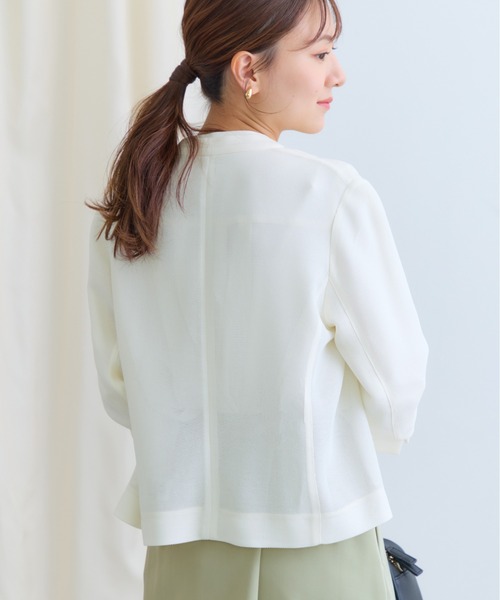COHINA(コヒナ)の「ノーカラーメッシュジャケット 【低身長・小柄女性】(ノーカラージャケット・レディース・ホワイト/ベージュ/ネイビー・ONE SIZE)」の5枚目の写真
