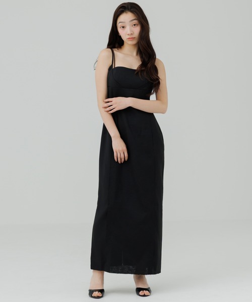 SENEE(セニー)の「fringe line belt cami one-piece(フリンジラインベルトキャミワンピース)(ワンピース・レディース・ブラック/グレイッシュベージュ/アイボリー・MEDIUM/SMALL)」の21枚目の写真
