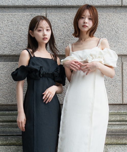SENEE(セニー)の「fringe line belt cami one-piece(フリンジラインベルトキャミワンピース)(ワンピース・レディース・ブラック/グレイッシュベージュ/アイボリー・MEDIUM/SMALL)」の19枚目の写真